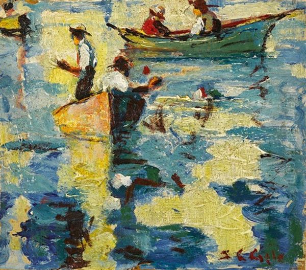 Figures In Boats Oil Painting by Selden Connor Gile