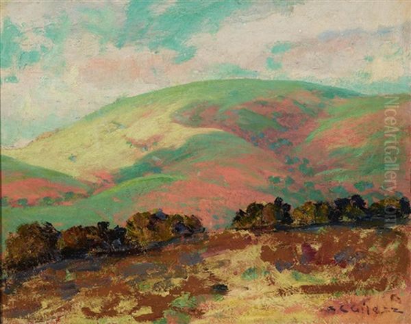 Untitled (green And Pink Hills) Oil Painting by Selden Connor Gile