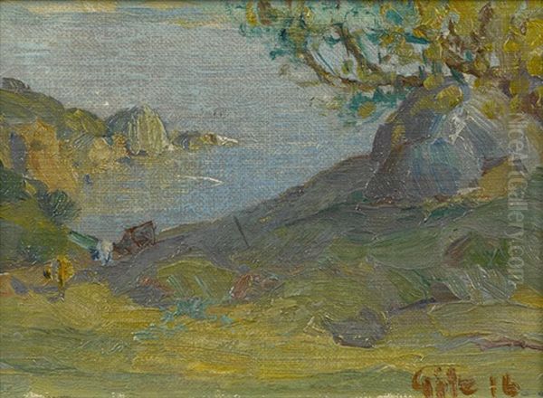 View To The Water; Coastal Rocks (2 Works) Oil Painting by Selden Connor Gile