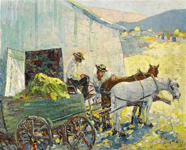 Wagon Team And Barn Oil Painting by Selden Connor Gile