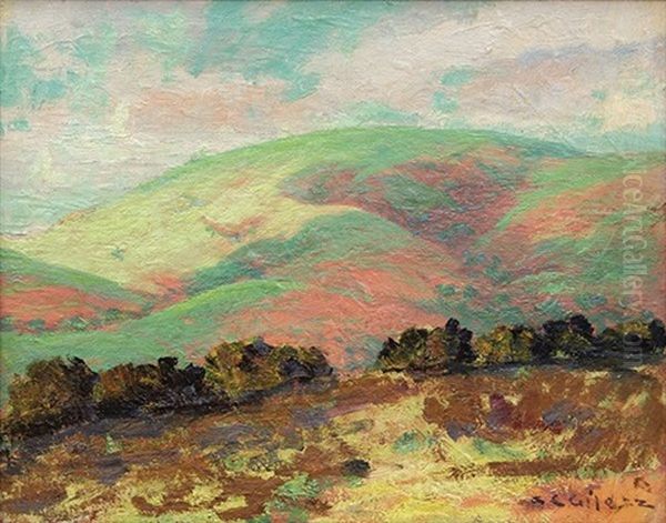 Green And Pink Hills Oil Painting by Selden Connor Gile