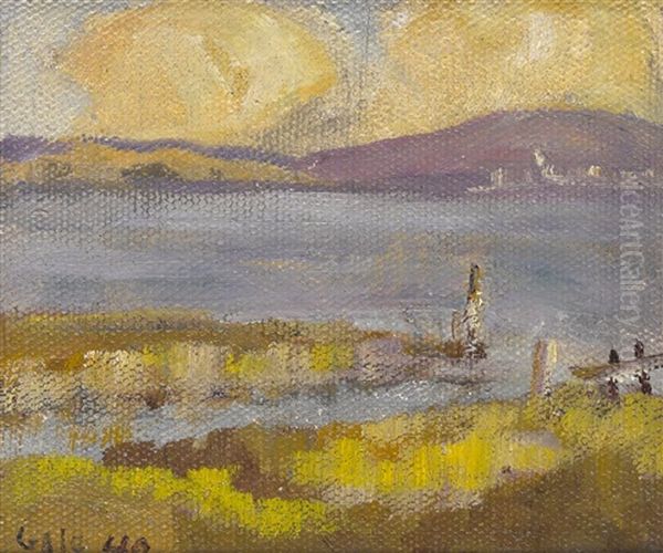 Lagoon And Purple Hill Oil Painting by Selden Connor Gile