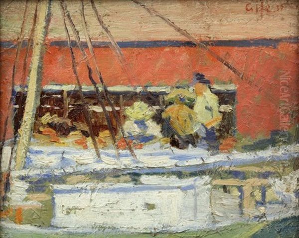 Figures By A Boat Oil Painting by Selden Connor Gile