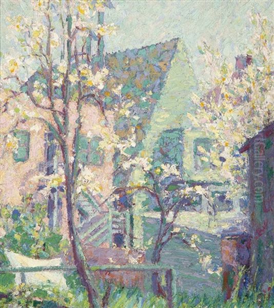 Blossoming Trees And Houses Oil Painting by Selden Connor Gile