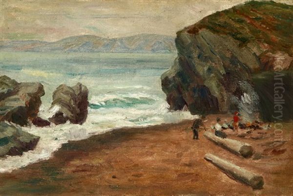 Beach Scene With Three Figures Oil Painting by Selden Connor Gile