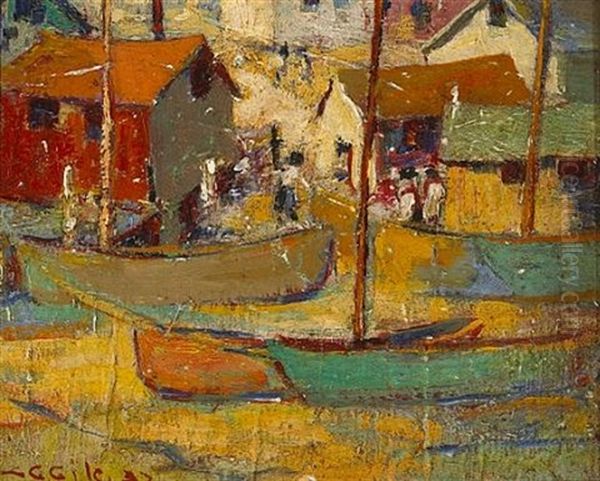 Harbored Boats Oil Painting by Selden Connor Gile