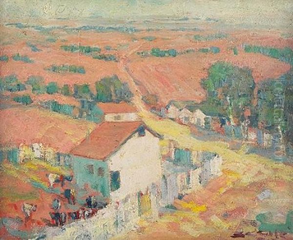 Golden Fields (+ The White Barn, Verso) Oil Painting by Selden Connor Gile