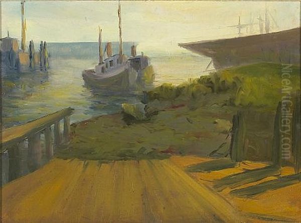 A View Of A Harbor Oil Painting by Selden Connor Gile