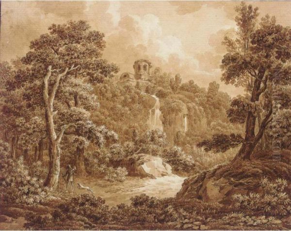 Recto: An Arcadian Landscape With A Huntsman And His Dog Oil Painting by Johann Sebastian Bach