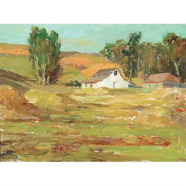 A Barn In A Landscape With Trees In The Background Oil Painting by Selden Connor Gile