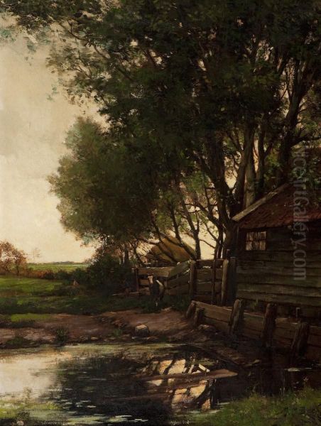 Farmstead Oil Painting by Johannes Martinus Bach