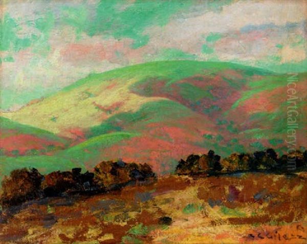 Green And Pink Hills Oil Painting by Selden Connor Gile