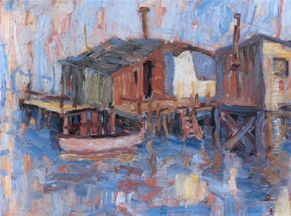 Sausalito Houseboats Oil Painting by Selden Connor Gile