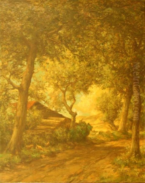 Bospad. Gesigneerd Oil Painting by Johannes Martinus Bach