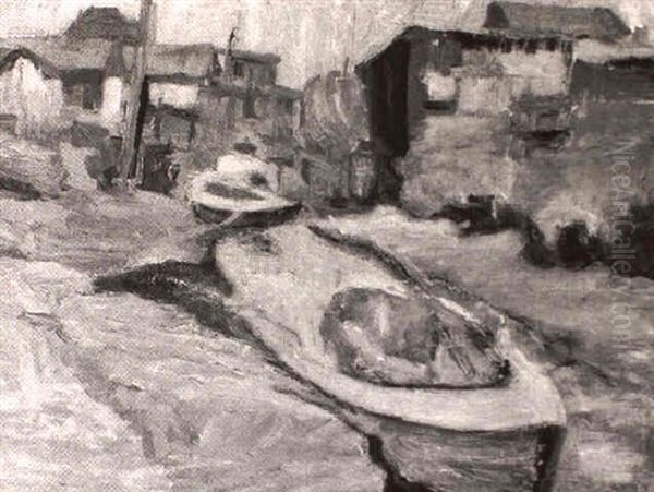 Boats And Houses Near Benecia Oil Painting by Selden Connor Gile