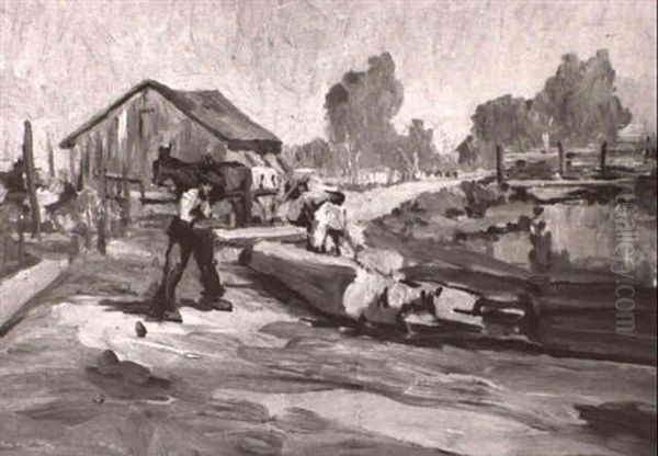 Men Working On A Ranch Oil Painting by Selden Connor Gile