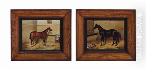 Horses In Stable (a Pair) Oil Painting by Geoffrey Douglas Giles