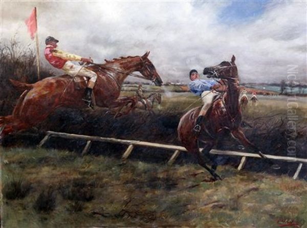 Jockeys At The Fence Oil Painting by Geoffrey Douglas Giles