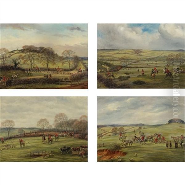 Mr. Fernie's Hunt: Going To The Meet (+ 3 Others; 4 Works) Oil Painting by Geoffrey Douglas Giles