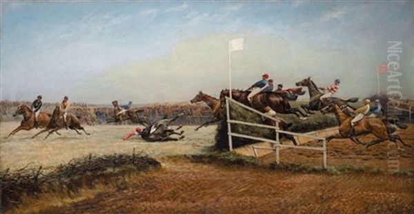 The Canal Turn, The Grand National Steeplechase, Aintree, England by Geoffrey Douglas Giles