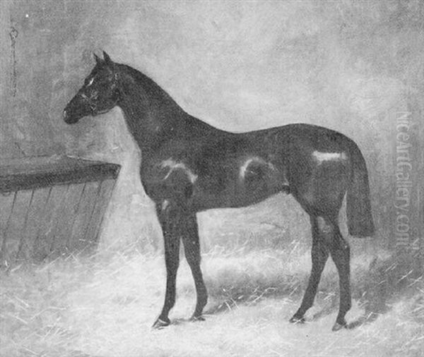 Dark Bay Horse In A Stable Oil Painting by Geoffrey Douglas Giles