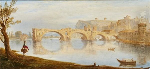 Ruins Of An Old Bridge At Avignon Oil Painting by James William Giles