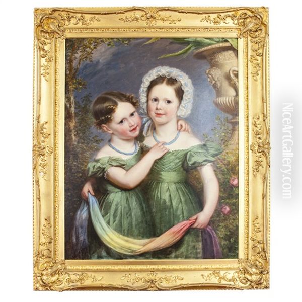 Portrait Of Two Sisters Oil Painting by James William Giles