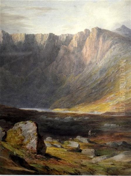 Scottish Loch With Figure And Dogs Oil Painting by James William Giles