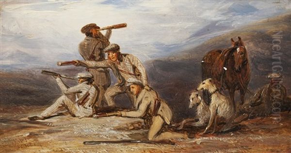 Looking Out For Deer, Head Of Glen Strygan Oil Painting by James William Giles