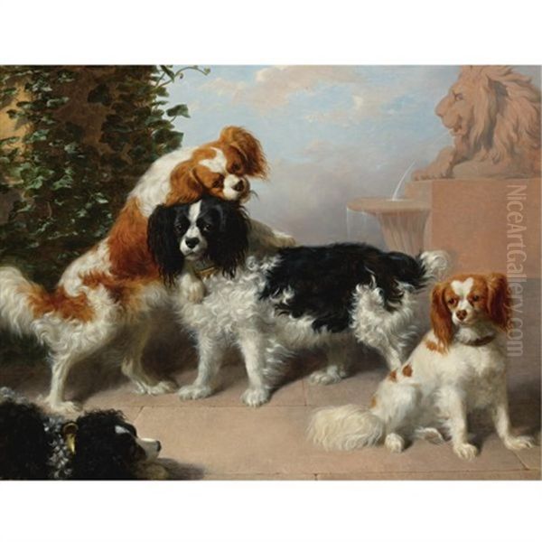 Mr. J.a. Sandiland's King Charles Spaniels Oil Painting by James William Giles