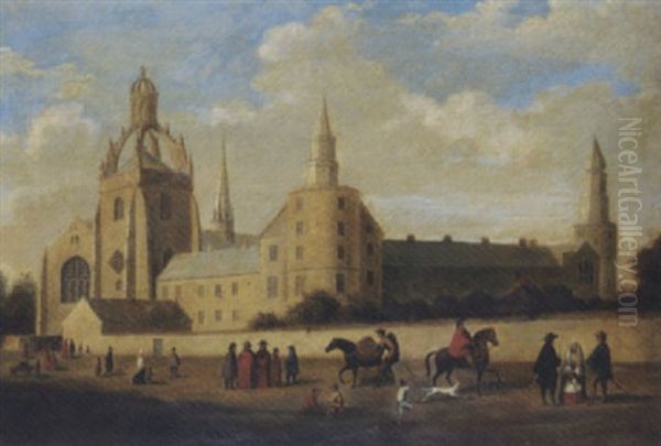 View Of King's College, Aberdeen, With Figures In The Foreground Oil Painting by James William Giles