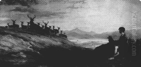 Red Deer In The Highlands Oil Painting by James William Giles