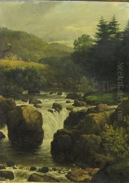 View Towards A Waterfall Oil Painting by Edmund Gill