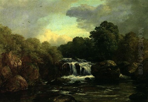 Flusslandschaft Mit Katarakt An Einem Fruhlingstag Oil Painting by Edmund Gill