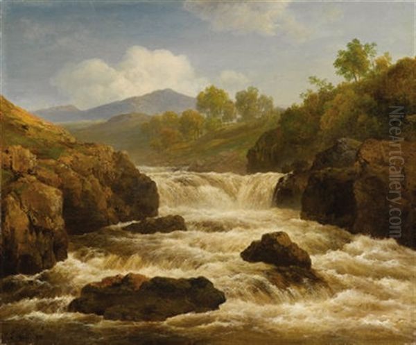 Landscape With River (+ Another; Pair) Oil Painting by Edmund Gill