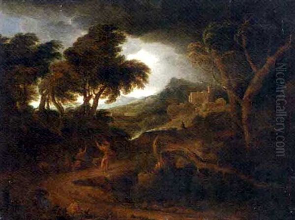 Figures In An Arcadian Landscape (after Nicolas Poussin) by Edmund Gill