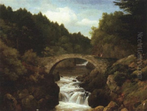 Bridge And Waterfall, River Briar, Blair Atholl, Scotland Oil Painting by Edmund Gill