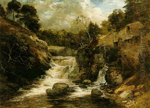 A Waterfall Oil Painting by Edmund Gill