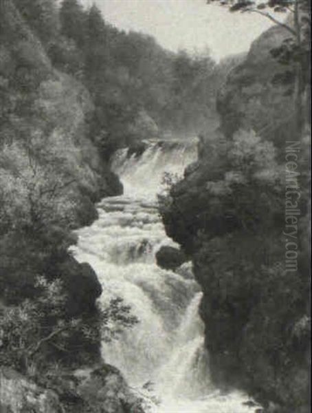 Falls On The River Bruar, Blair Athol Oil Painting by Edmund Gill