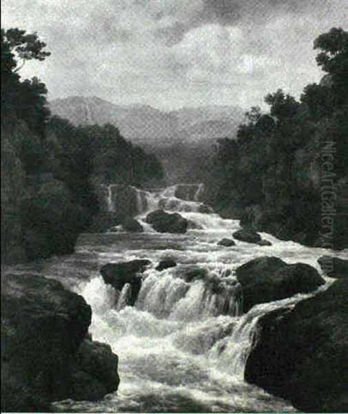 A Mountain Torrent Oil Painting by Edmund Gill