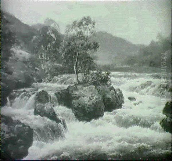 On The River Ary, Scotland  Lower Falls Of The Orchy, Scotland Oil Painting by Edmund Gill