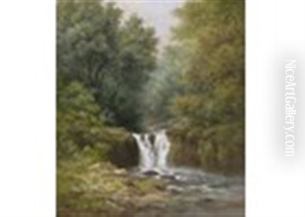 Fall At Head Of Loch Lomond; Fall At Entwistle, Nr. Bolton (a Pair) Oil Painting by Edmund Ward (E. W.) Gill