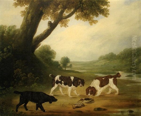 Three Spaniels With The Day's Catch Oil Painting by Edmund Ward (E. W.) Gill