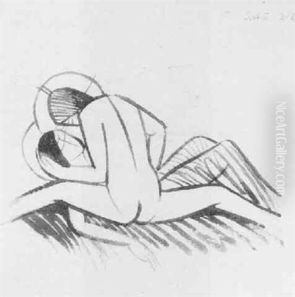 The Lovers Oil Painting by Eric Gill