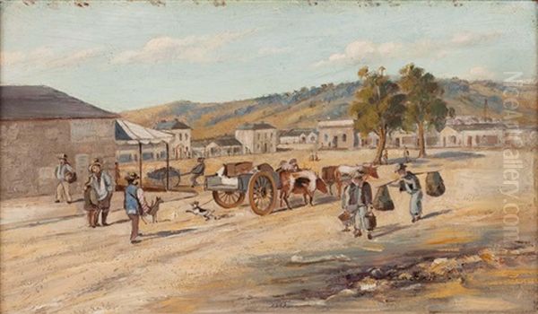 Market Square, Castlemaine, Forest Creek Oil Painting by Samuel Thomas Gill