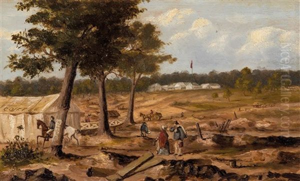 Government Camp From Across The Creek, Creswick Oil Painting by Samuel Thomas Gill