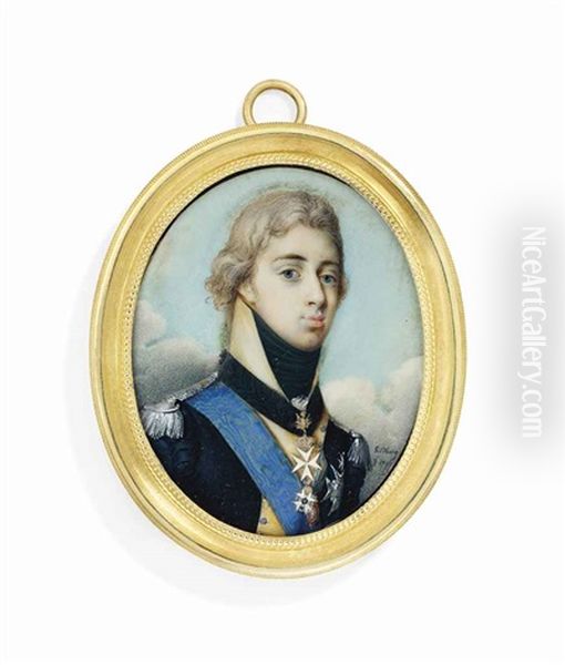 Gustav Iv Adolf (1778-1837), King Of Sweden, In Blue Military Coat With Ochre Facings And Collar, Silver Epaulettes, Black Stock Oil Painting by Jakob Axel Gillberg