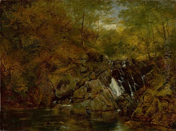 Mountain Stream Oil Painting by Christian Friedrich Gille