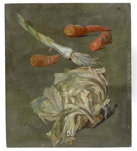 Study Of Various Vegetables (carrots, Leek And Cabbage) Oil Painting by Christian Friedrich Gille