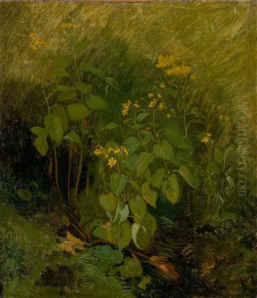 Yellow Flowers On Green Ground Oil Painting by Christian Friedrich Gille